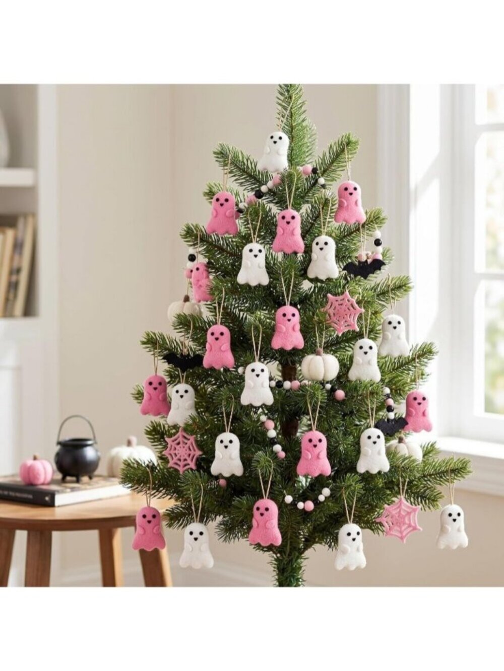24 Pcs Halloween Ghost Hanging Ornaments Small Tree Decoration 2.4" White Pink - Picture 5 of 7